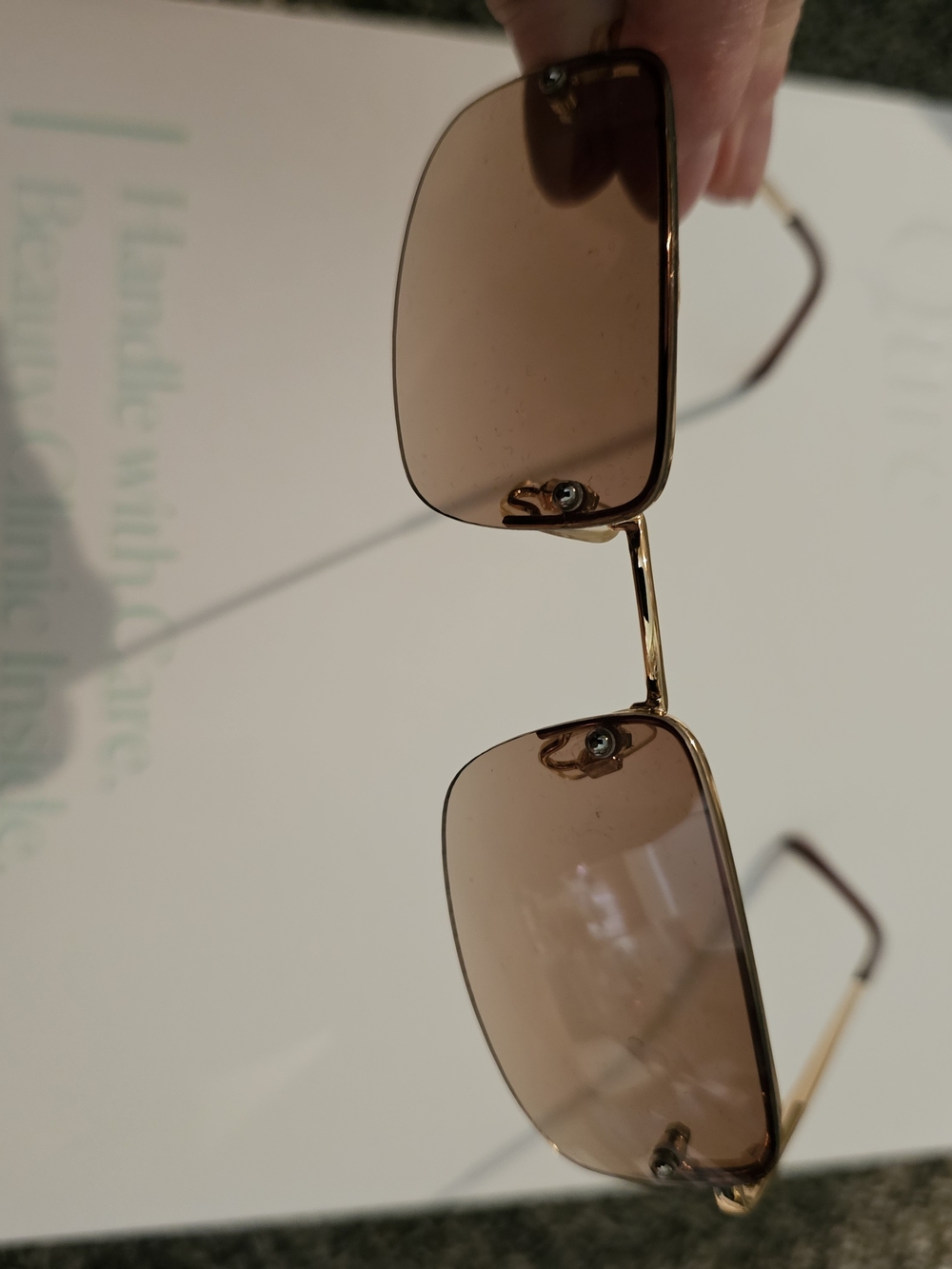 Brown Rimless Rectangular Sunglasses - Unbranded - Picture 3 of 4